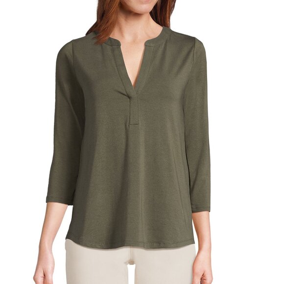 Lands End. Womens 3/4 Sleeve Blouse. Forest Moss Green Color. Size M, Fits L. - Picture 1 of 9
